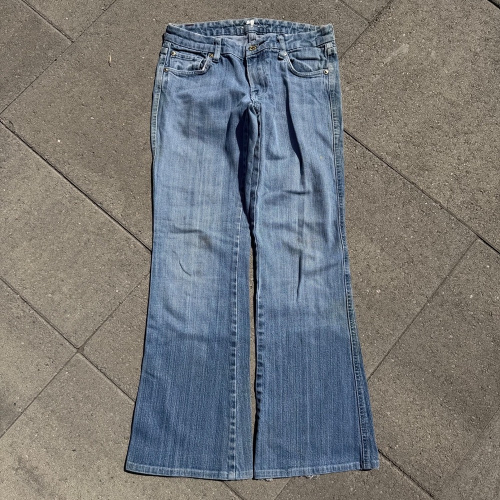 7 For All Mankind A-Pocket Flare Jeans Light Wash Low Rise Blue Denim Size 27